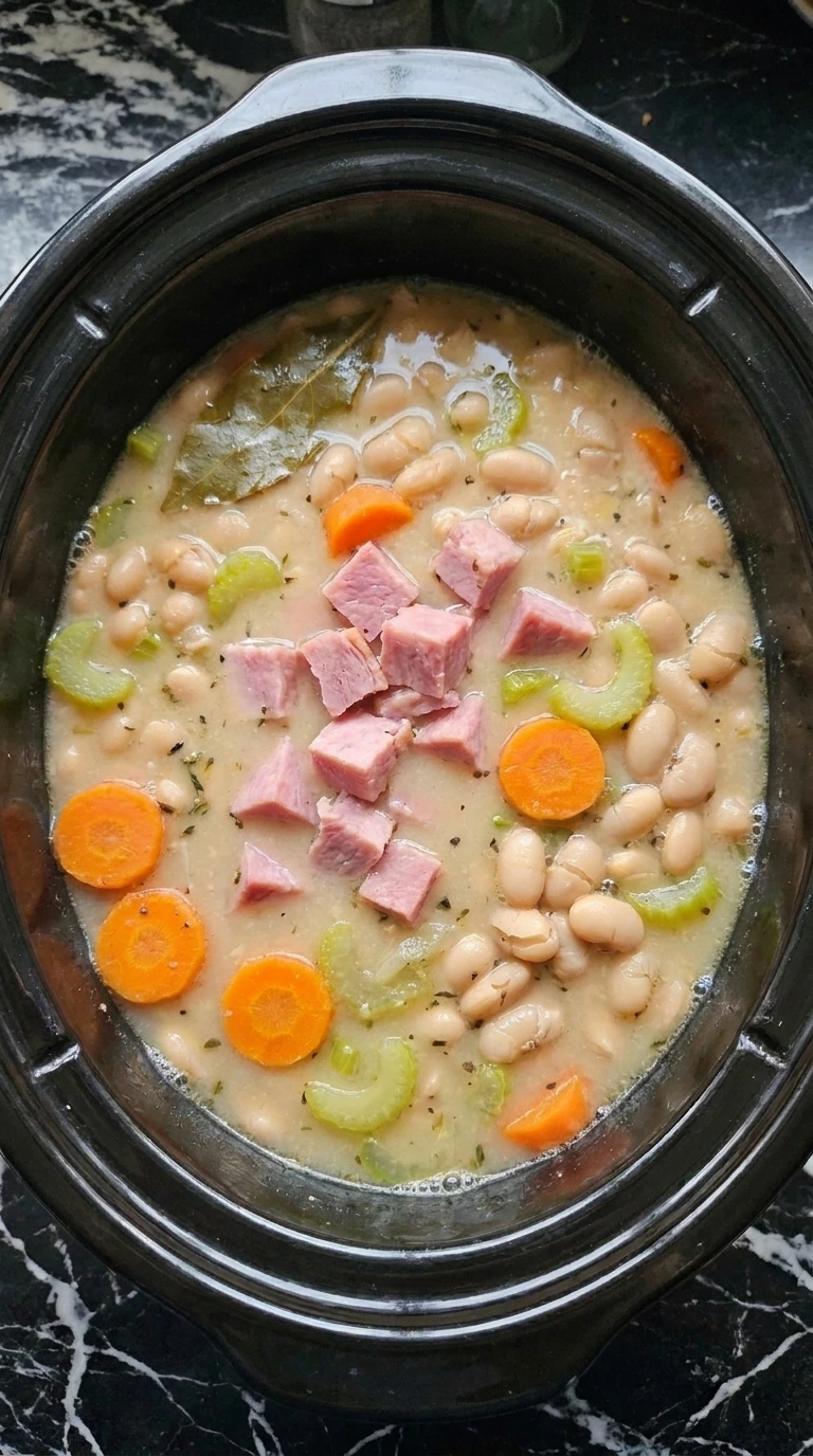 Ham and Bean Soup Recipes Crockpot: Slow Cooker Comfort Dinner step 5 with one cup of beans mashed to create a creamy broth.