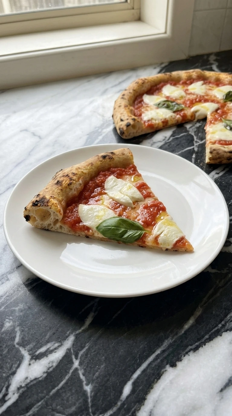 Neapolitan Pizza Dough Recipe (Easy Authentic Napoli-Style Crust) step 7 showing one sliced portion with an airy honeycombed rim