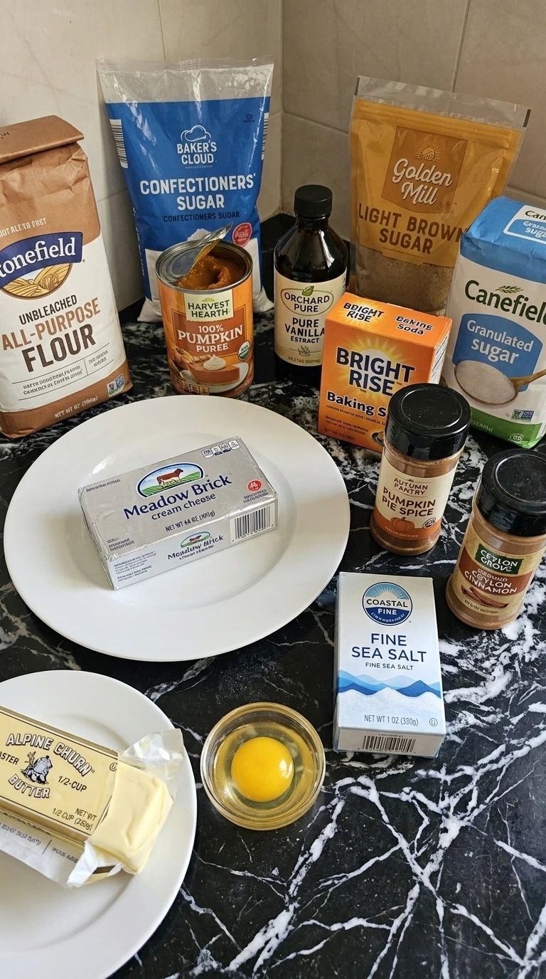 Ingredients for Pumpkin Cheesecake Cookies in separate small containers
