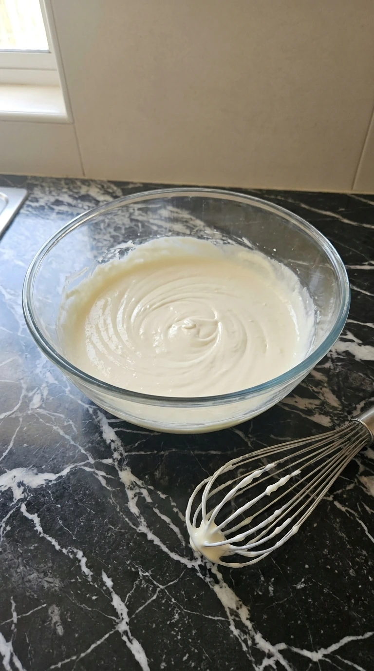 Mixing cream cheese filling in a glass bowl for a Raspberry Danish