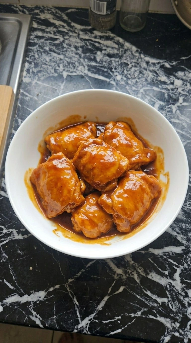 Banana BBQ Chicken — Coat the chicken thighs with glaze