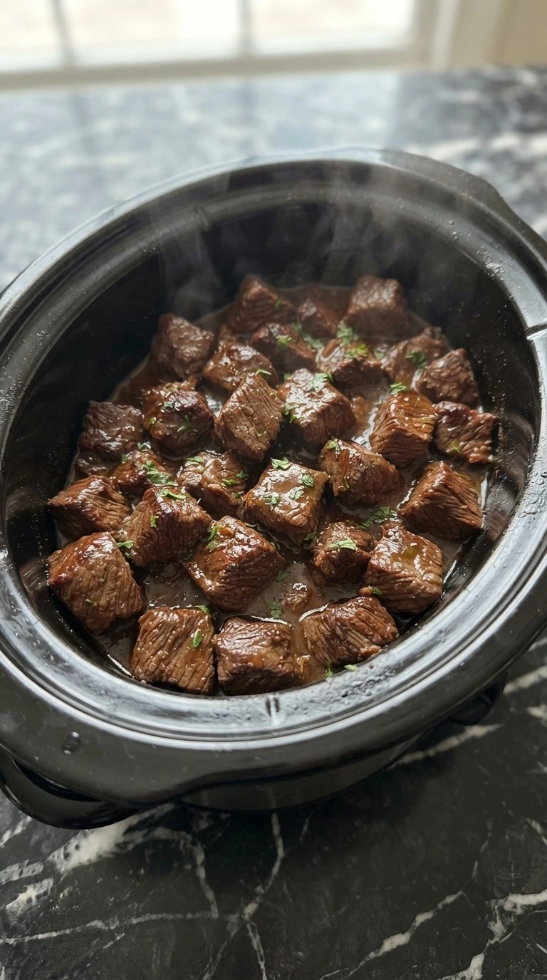 Crockpot Beef Tips and Gravy — Thicken the gravy with slurry