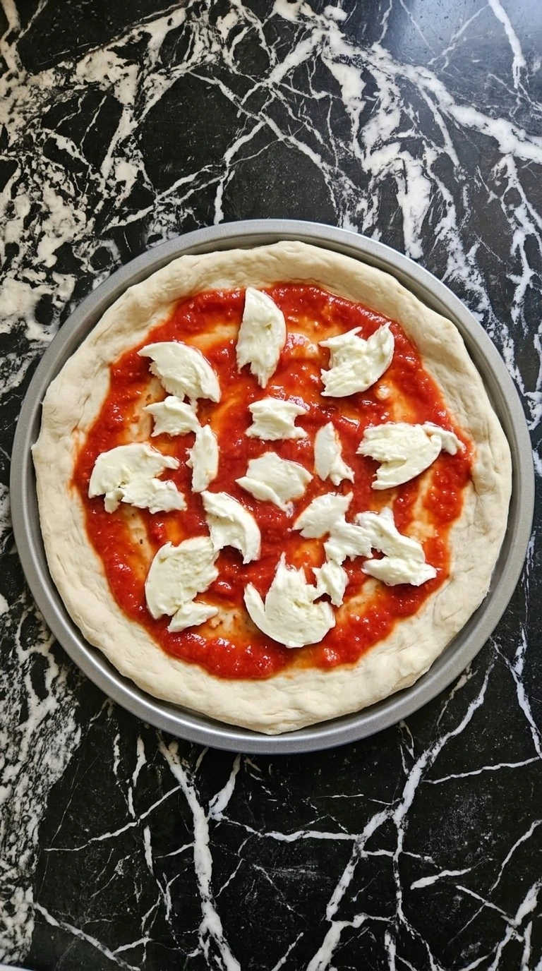 Authentic Neapolitan Pizza Recipe (Classic Homemade Napoli Style) with tomato sauce mozzarella and basil toppings Recipe focus: Classic Neapolitan Pizza.