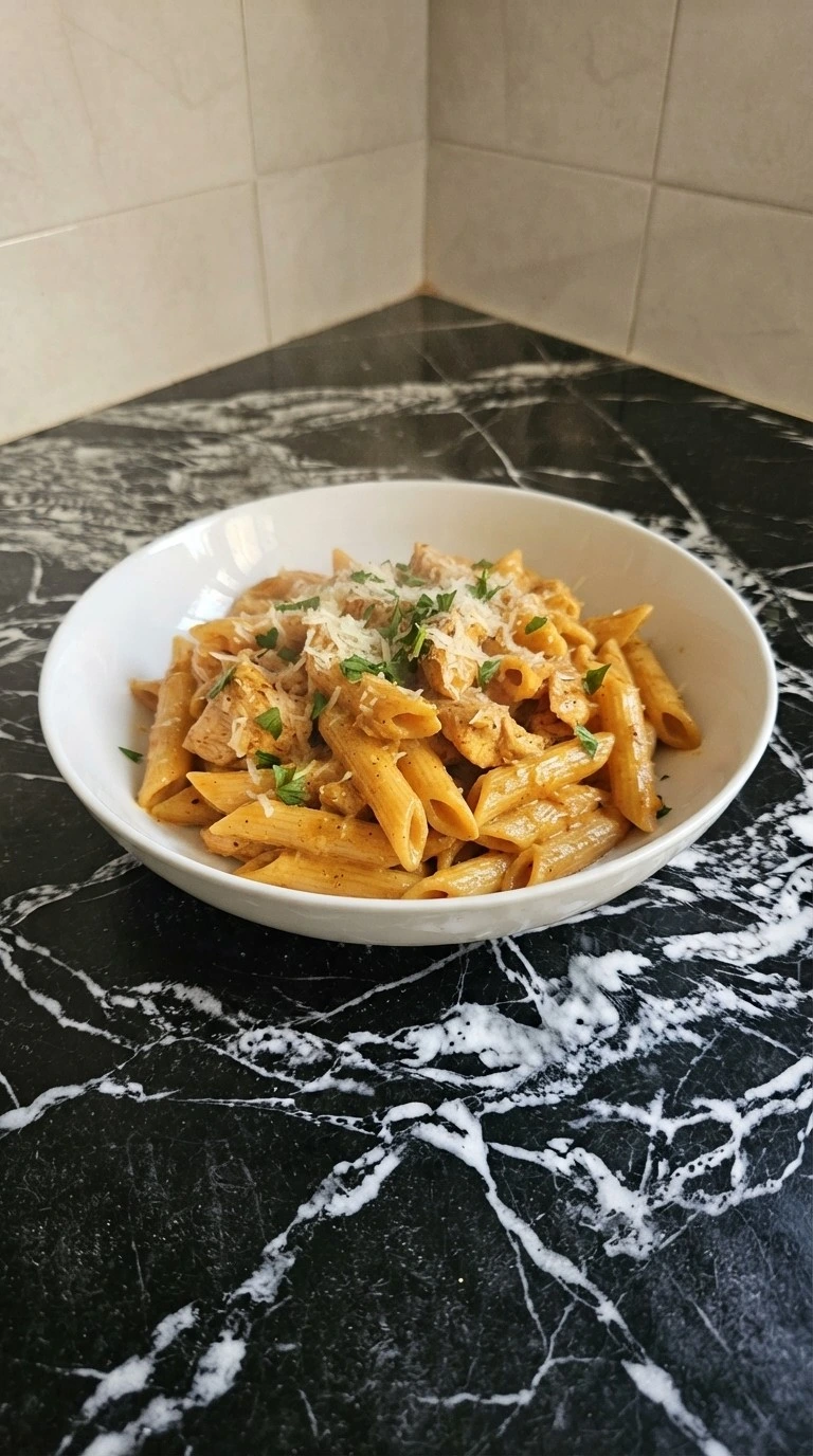 CrockPot Cajun Chicken Pasta creamy chicken pasta with Cajun sauce in serving bowl Recipe focus: cajun chicken pasta crockpot.