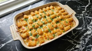 CrockPot Chicken Tater Tot Casserole with crispy golden topping Recipe focus: tater tot crockpot recipes.