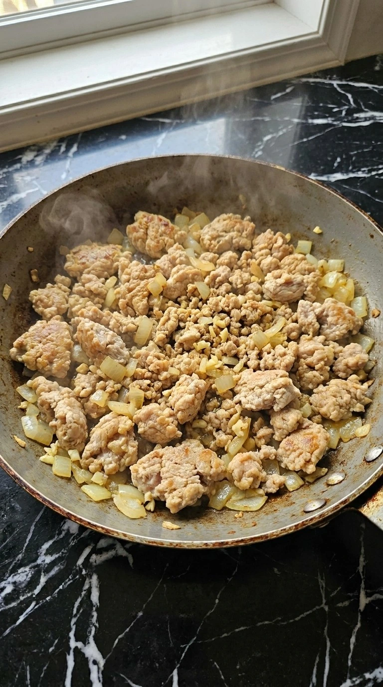 Crockpot Healthy Chili browning ground turkey with onions and garlic Recipe focus: keto chili recipes crock pot.