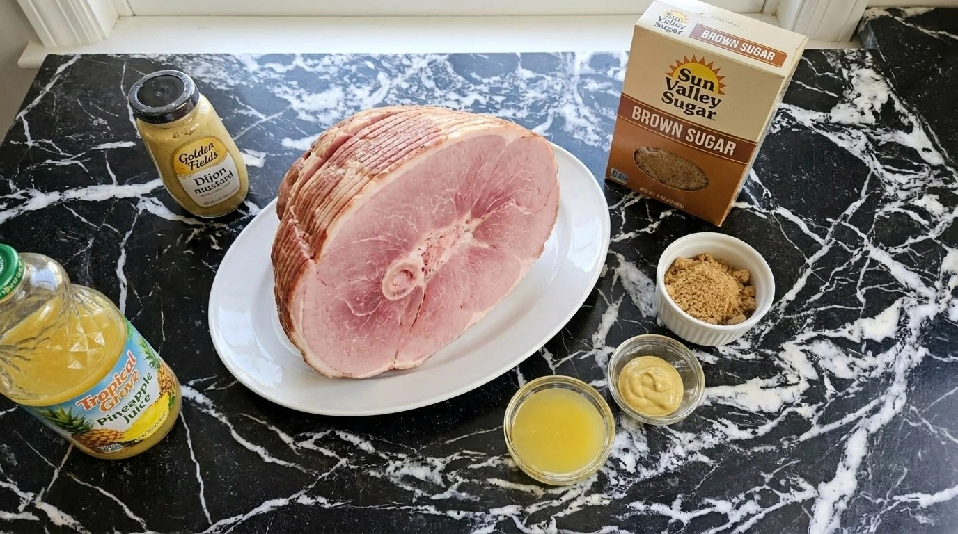 Crockpot Thanksgiving Ham ingredients including ham brown sugar and glaze components Recipe focus: thanksgiving ham recipes crockpot.