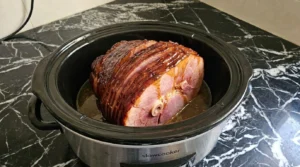 Crockpot Thanksgiving Ham slowly cooking with pineapple glaze Recipe focus: thanksgiving ham recipes crockpot.