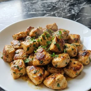 Easy Lemon Garlic Butter Chicken Bites with golden chicken pieces and lemon garlic butter coating Recipe focus: lemon garlic butter chicken thighs.