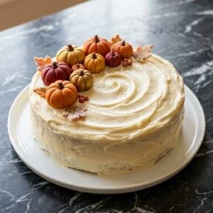 Friendsgiving Cake with rustic fall decorations and creamy frosting layers Recipe focus: friendsgiving cake ideas.