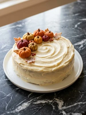 Friendsgiving Cake with rustic fall decorations and creamy frosting layers Recipe focus: friendsgiving cake ideas.