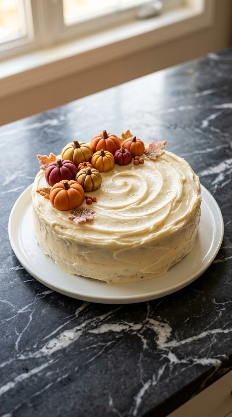 Friendsgiving Cake with rustic fall decorations and creamy frosting layers Recipe focus: friendsgiving cake ideas.