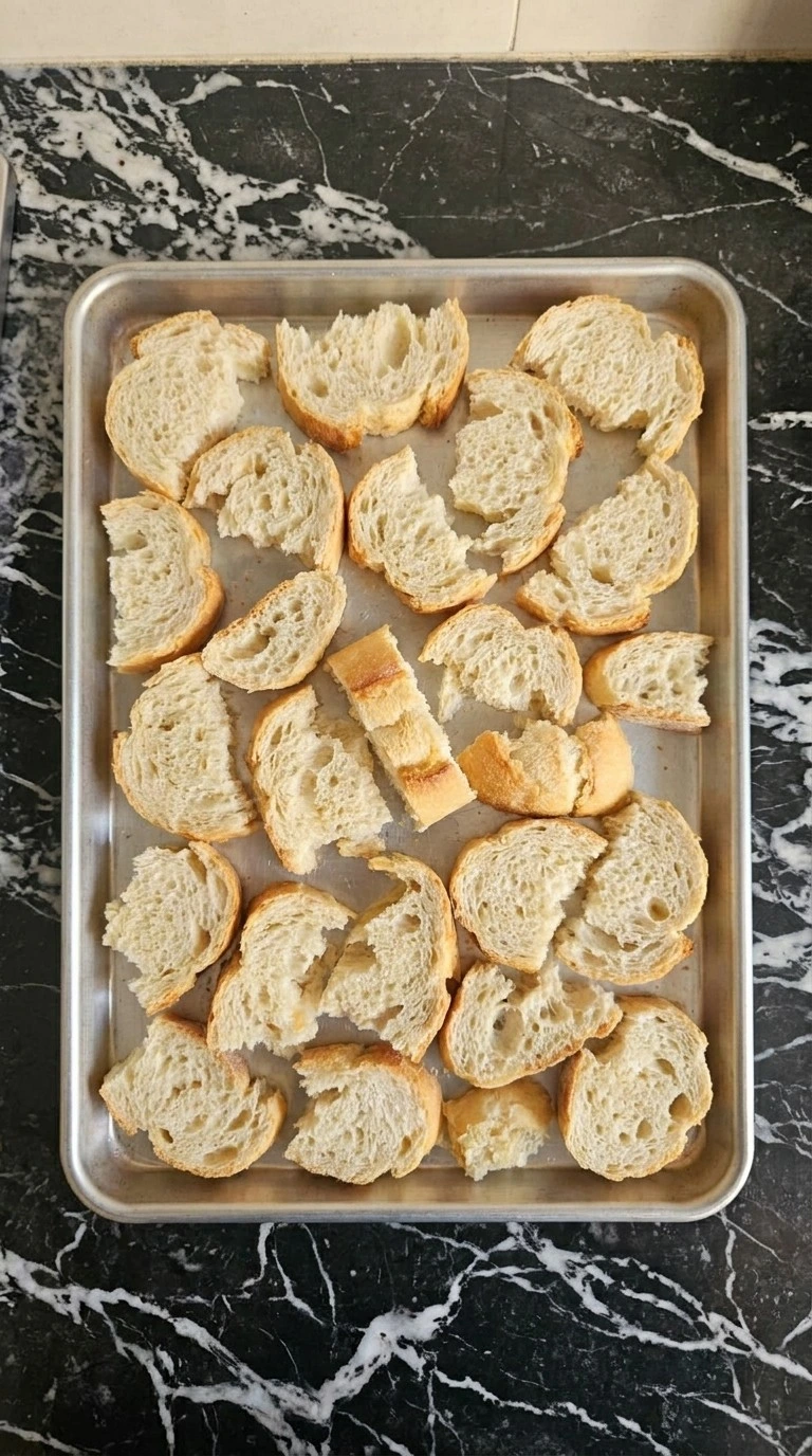 Friendsgiving Casserole By Joanna Gaines bread pieces drying before assembly