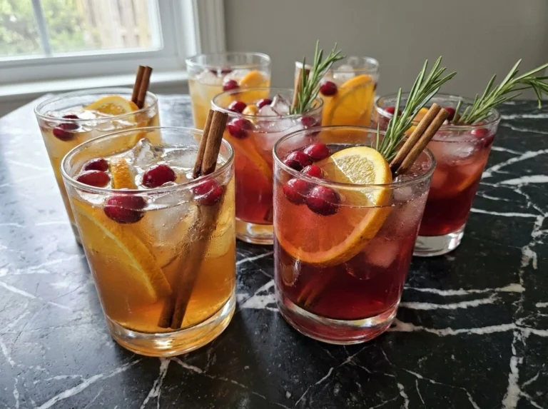 Friendsgiving Cocktail Party finished autumn cocktails with apple cider and cranberry drinks