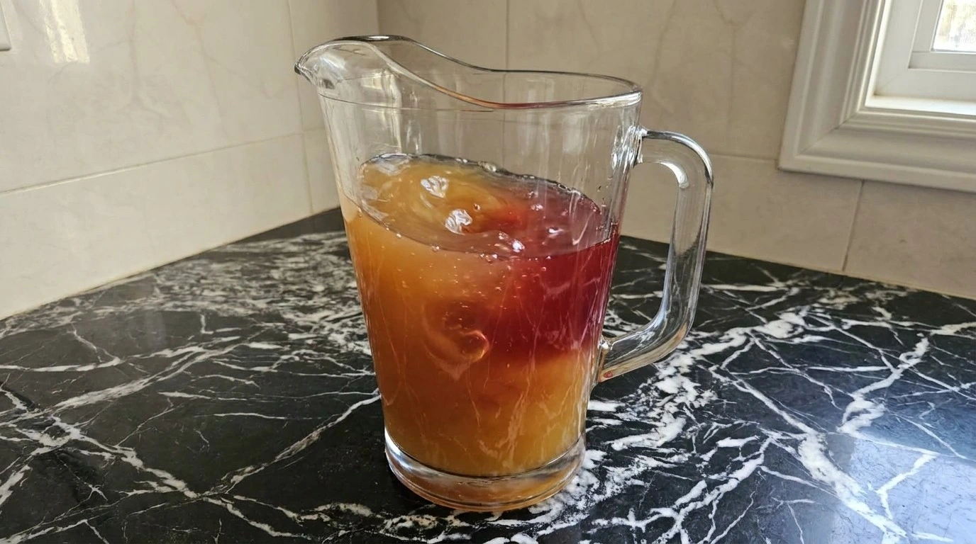 Friendsgiving Cocktail Party mixing apple cider cranberry base in pitcher