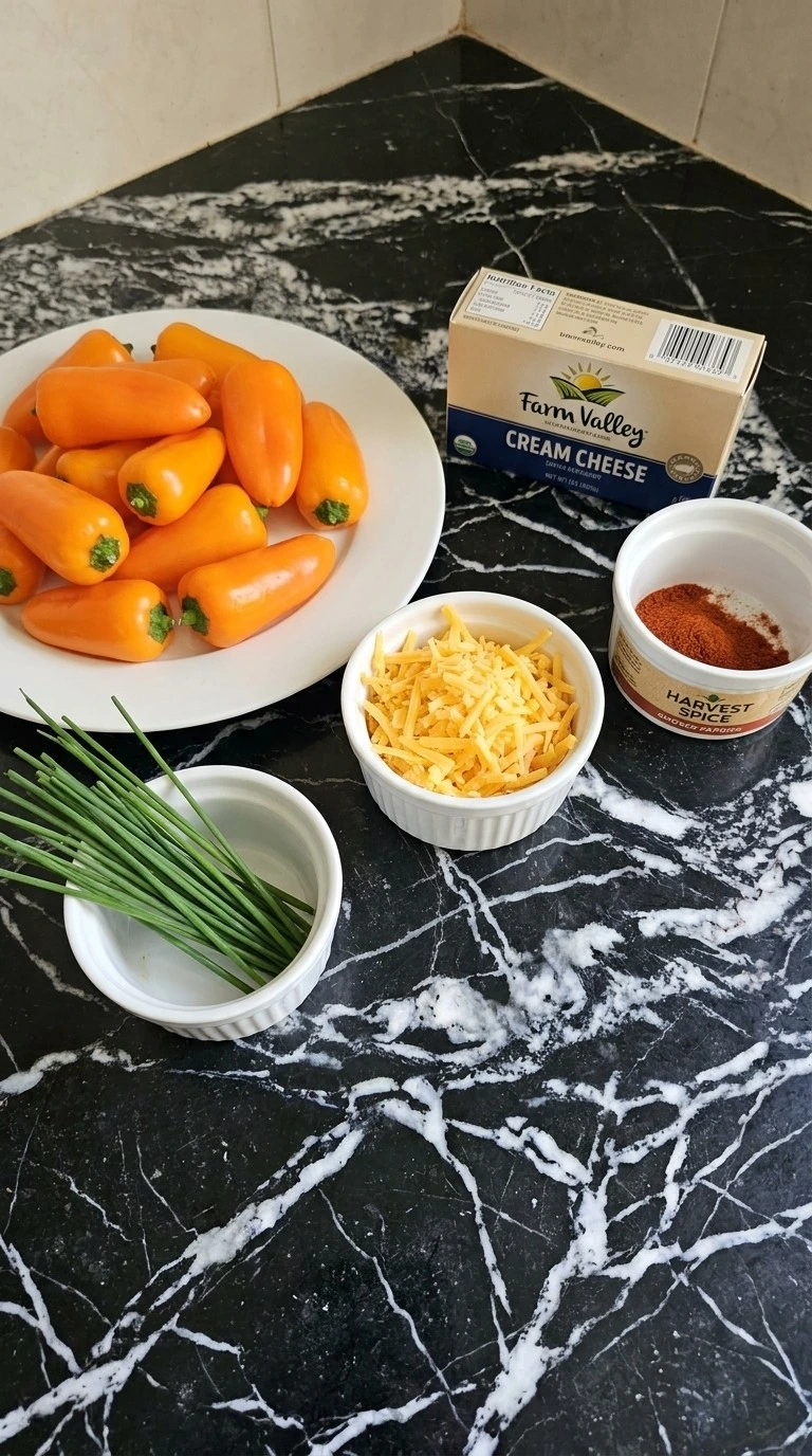 Halloween Appetizers Pumpkin ingredients with orange peppers and creamy filling components