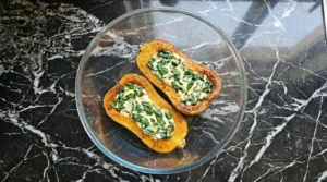Thanksgiving Butternut Squash filling mixture with spinach and cheese Recipe focus: butternut squash thanksgiving.