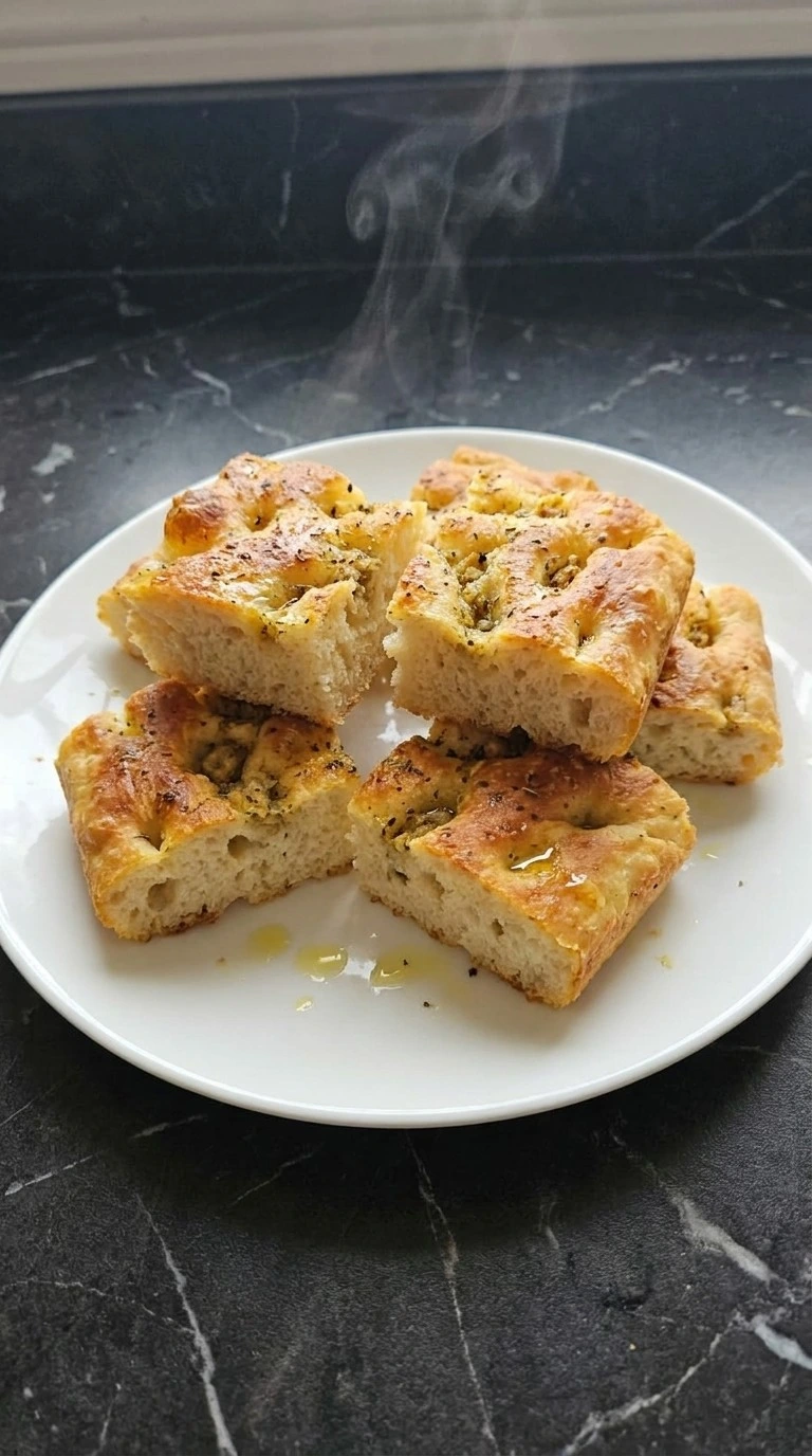 Thanksgiving Stuffing Focaccia Food Network sliced serving portion with fluffy crumb