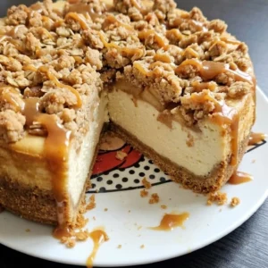 Apple Crisp Cheesecake with cinnamon apples, oat streusel and glossy caramel drizzle Recipe focus: apple crisp cheesecake recipe.