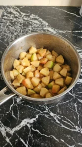 Apple Crisp Cheesecake step with tender cinnamon Honeycrisp and Granny Smith apples Recipe focus: apple cream cheese dessert.