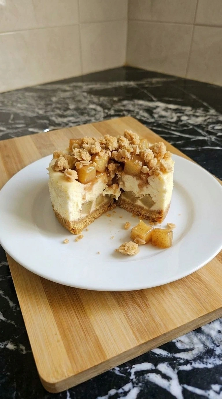 Apple Crisp Mini Cheesecake with creamy filling, cinnamon apples and golden oat crumble Recipe focus: mini apple crisp cheesecake.