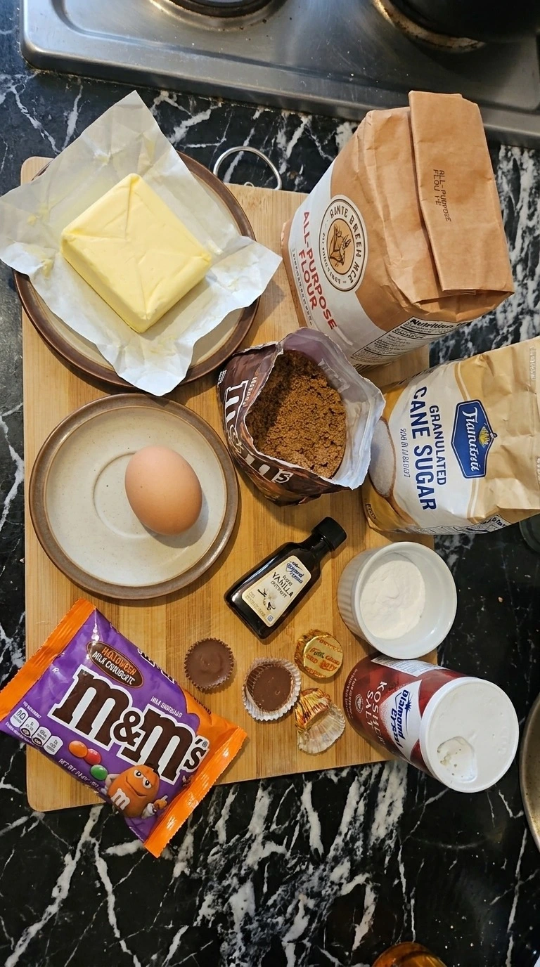 Brown Butter Halloween Candy Cookies ingredients including butter, flour, sugars, egg and Halloween candy