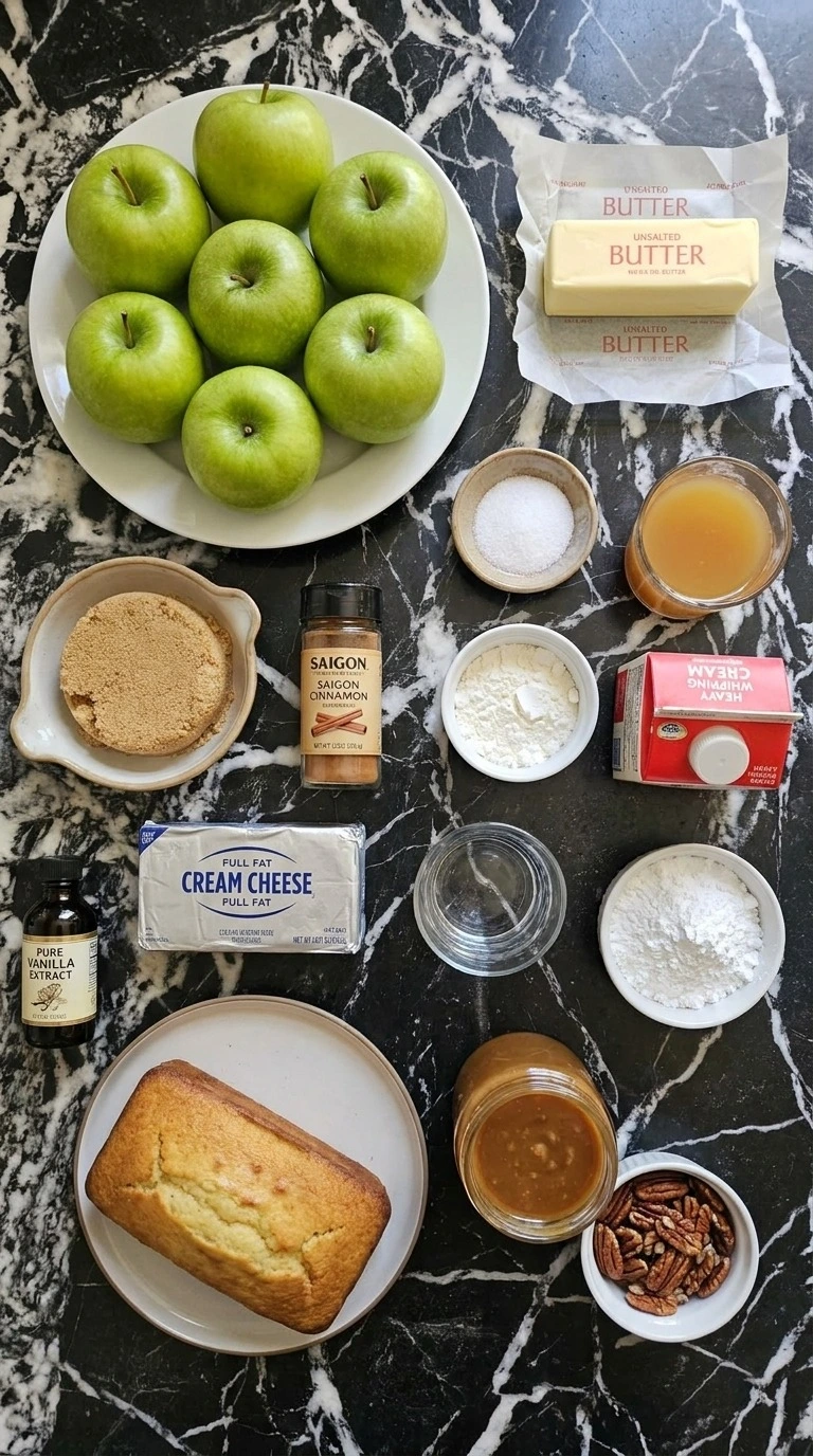 Carmel Apple Trifle Fall Desserts ingredients with Granny Smith apples, pound cake, cream and caramel