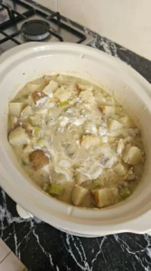 Crockpot Potato Soup step 3 with creamy blended potato texture Recipe focus: potato soup crock pot.
