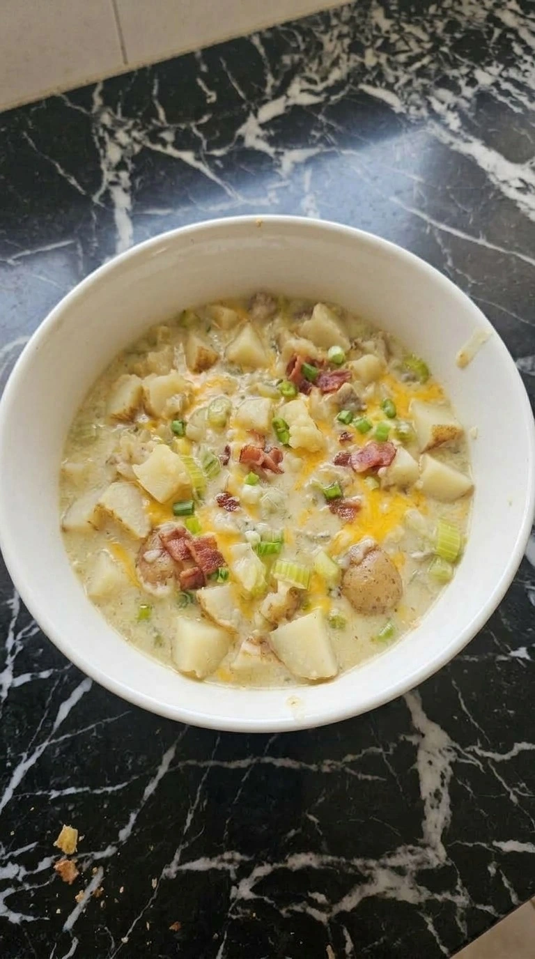 Crockpot Potato Soup single serving bowl with creamy potato texture Recipe focus: easy crockpot potato soup.
