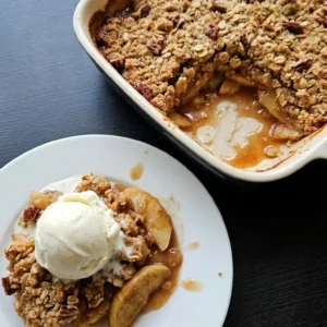 Gluten Free Apple Crisp Almond Flour with golden oat pecan crumble and tender cinnamon apples
