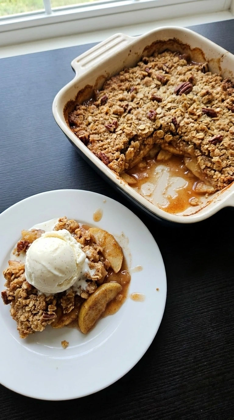 Gluten Free Apple Crisp Almond Flour with golden oat pecan crumble and tender cinnamon apples