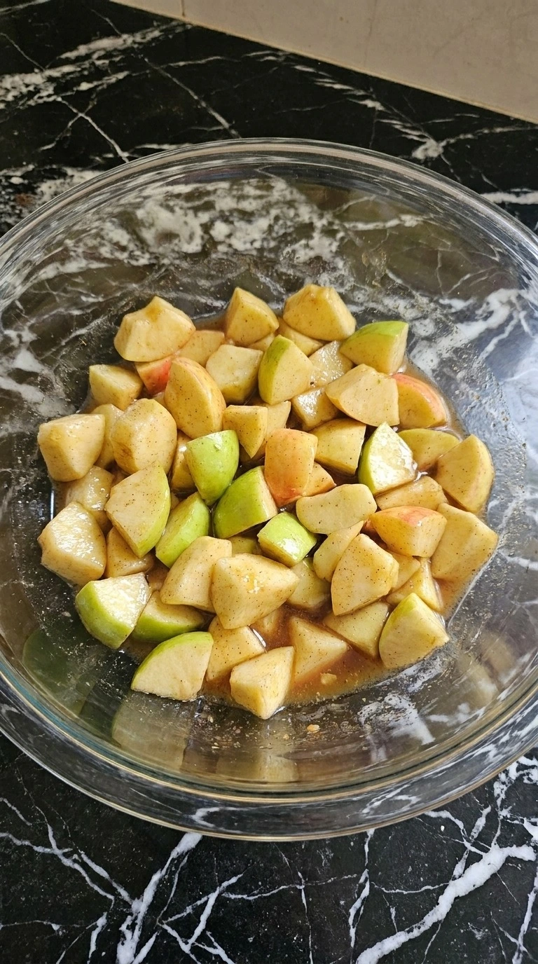 Gluten Free Apple Crisp Almond Flour apples coated with cinnamon maple syrup and cornstarch