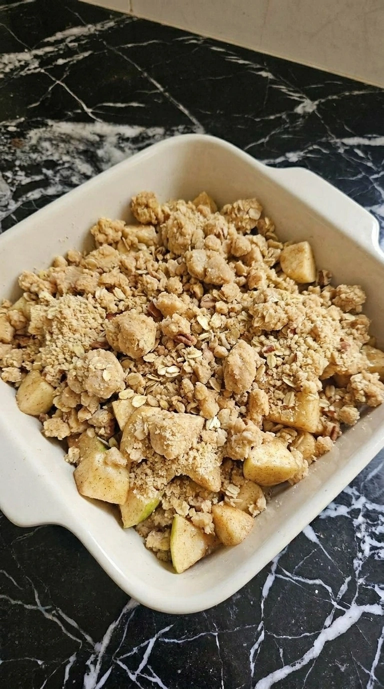 Gluten Free Apple Crisp Almond Flour layered with cinnamon apples and almond oat crumble