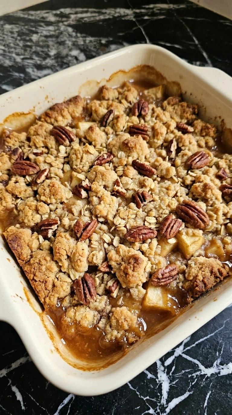 Gluten Free Apple Crisp Almond Flour baked golden with bubbling cinnamon apple filling
