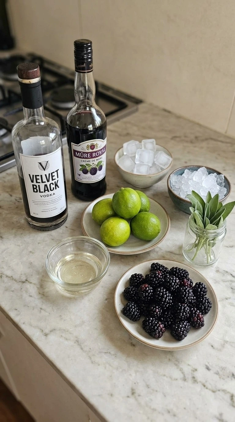 Halloween Cocktails Vodka ingredients with black vodka, blackberry liqueur, lime, sage and blackberries Recipe focus: halloween cocktails easy vodka.