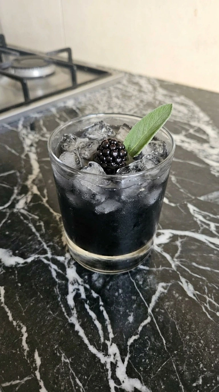 Finished Halloween Cocktails Vodka garnished with fresh blackberry and sage Recipe focus: halloween cocktails easy vodka.