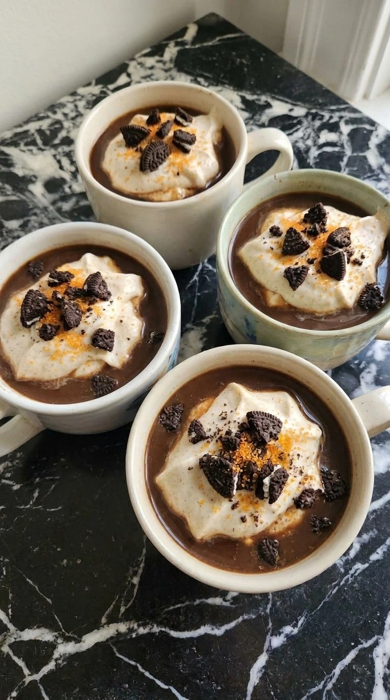 Halloween Coffee Bar finished with four dark mocha coffees topped with spiced cream and cookie crumbs Recipe focus: fall coffee shop.