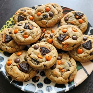 Halloween Oreo Cookies with chewy centers, crisp edges, Oreo chunks and orange candy pieces Recipe focus: oreo halloween cookies.