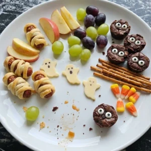 Halloween Party Food Bar finished spread with homemade snacks and treats Recipe focus: halloween party food bar ideas.