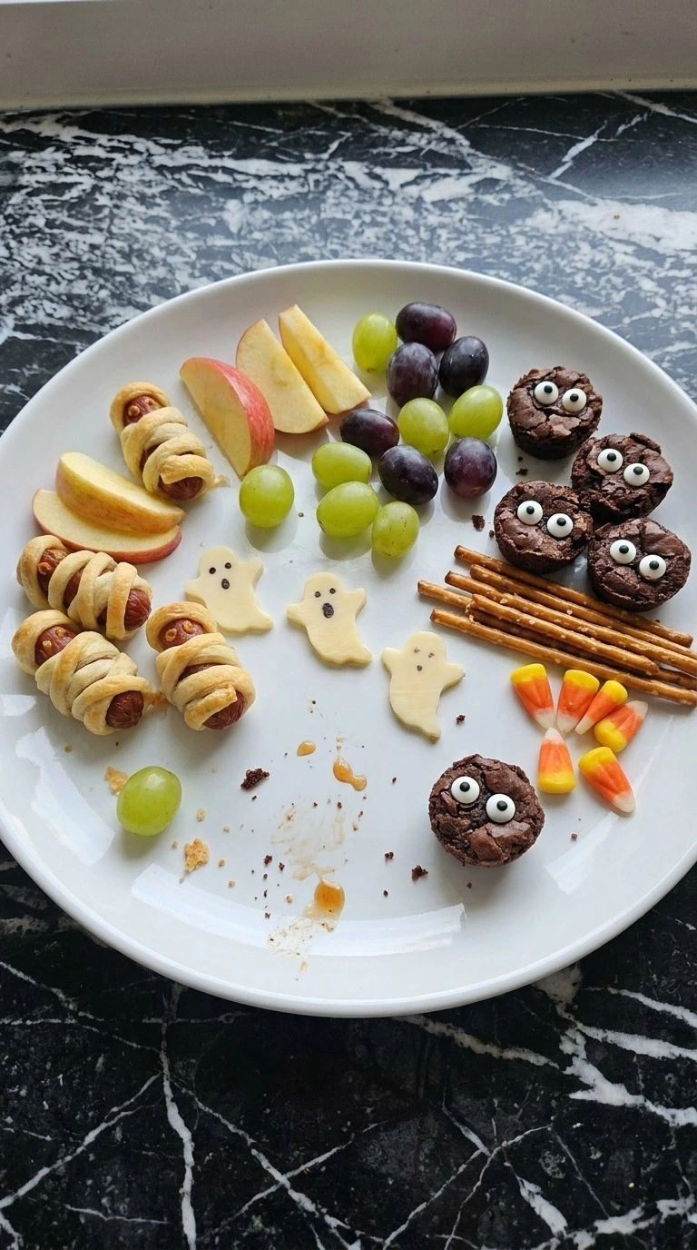 Halloween Party Food Bar finished spread with homemade snacks and treats Recipe focus: halloween party food bar ideas.