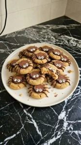 Halloween Peanut Butter Cookies fully decorated and served with soft centers visible Recipe focus: peanut butter halloween cookies.