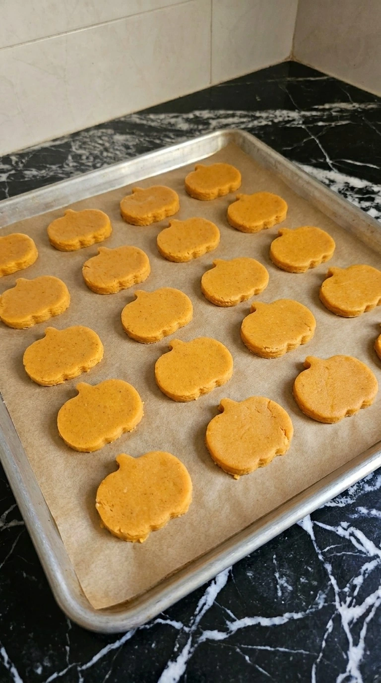 Halloween Pumpkin Carving Stencils step with 18 chilled pumpkin-shaped cookie dough pieces