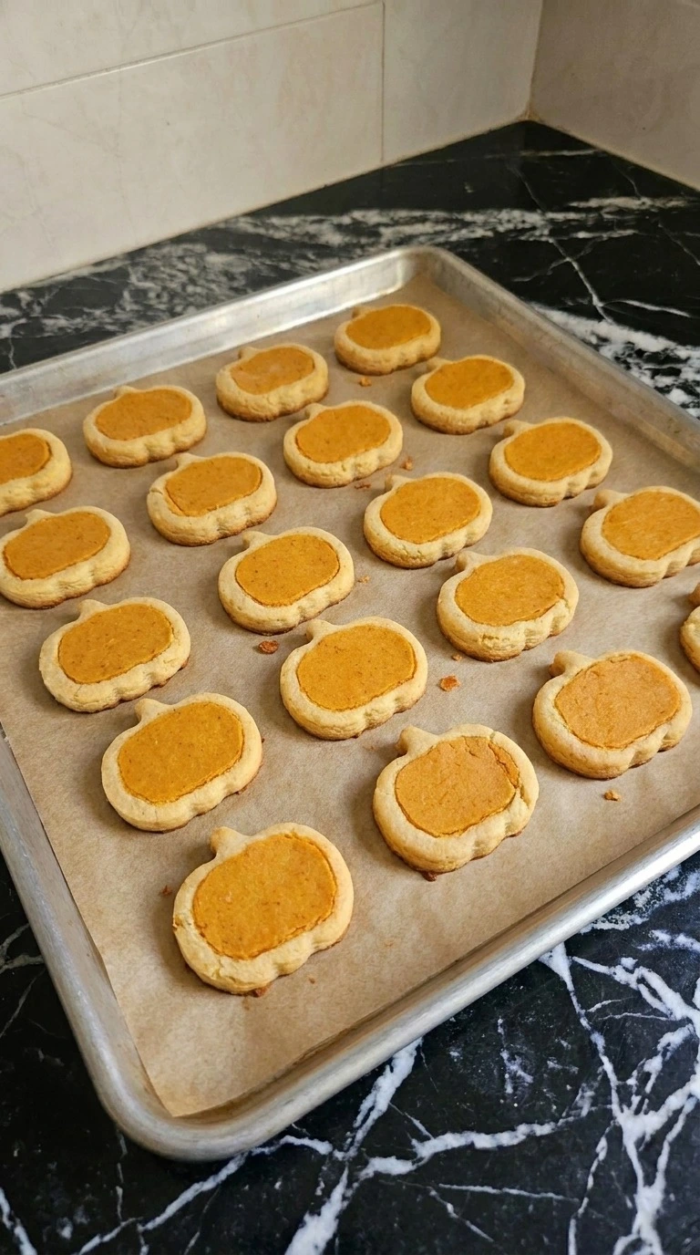 Halloween Pumpkin Carving Stencils step showing 18 cookies baked with pale golden edges