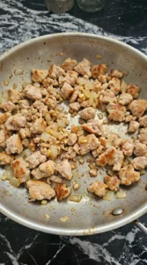 Halloween Pumpkin Carving filling with browned ground turkey, translucent onion and pale-gold garlic. Recipe focus: halloween pumpkin carving ideas.