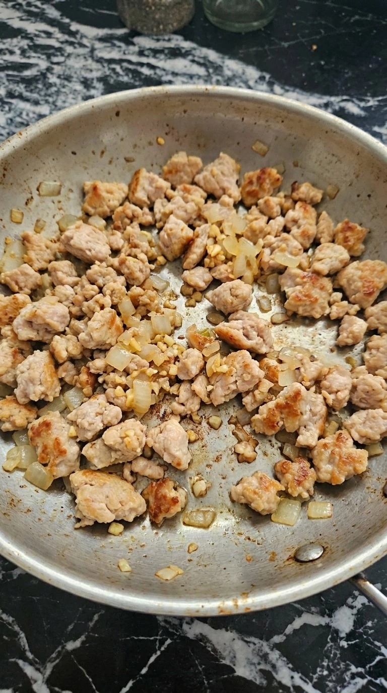 Halloween Pumpkin Carving filling with browned ground turkey, translucent onion and pale-gold garlic. Recipe focus: halloween pumpkin carving ideas.
