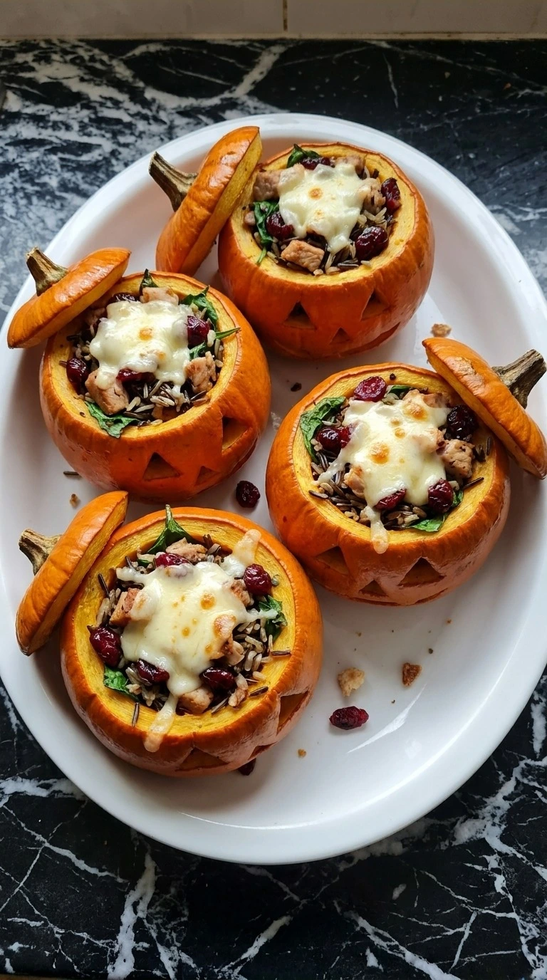 Halloween Pumpkin Carving finished with four stuffed sugar pumpkins and melted sharp white cheddar. Recipe focus: easy halloween pumpkin carving.