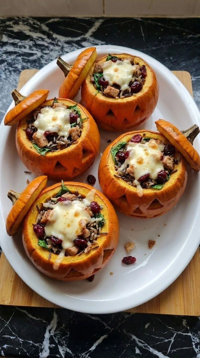 Halloween Pumpkin Carving stuffed sugar pumpkins with turkey, wild rice and melted cheddar. Recipe focus: easy halloween pumpkin carving.