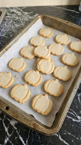 Halloween Pumpkin Painting cookies baked flat with pale centers and light golden pumpkin edges Recipe focus: pumpkin painting ideas halloween.