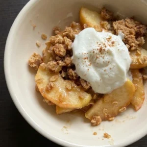 Healthy Apple Fall Desserts with tender cinnamon apples, golden oat crumble and Greek yogurt