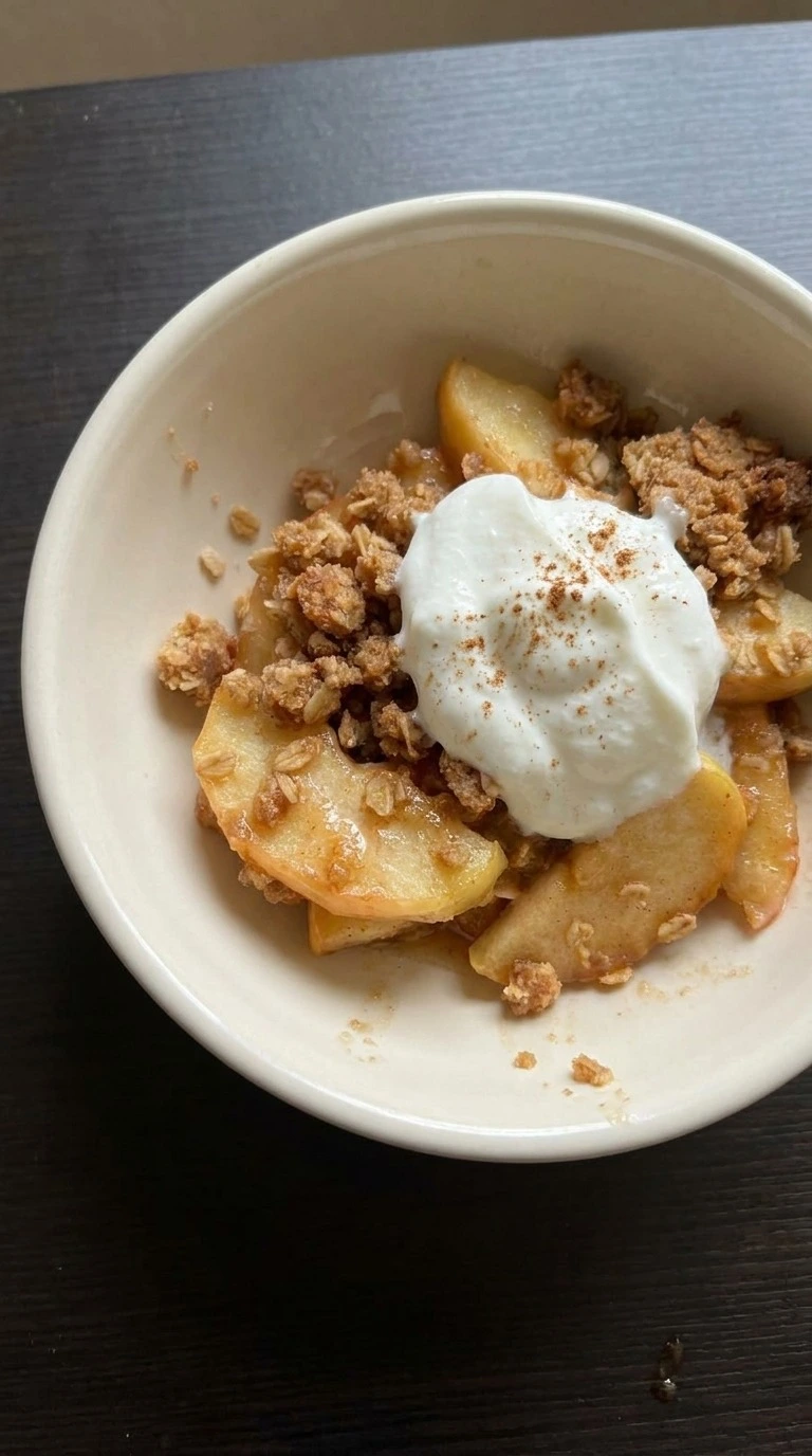 Healthy Apple Fall Desserts with tender cinnamon apples, golden oat crumble and Greek yogurt